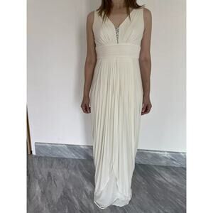 BCBGMAXAZRIA Women's White Pleated Front V-Neckline Gown Dress Size Small